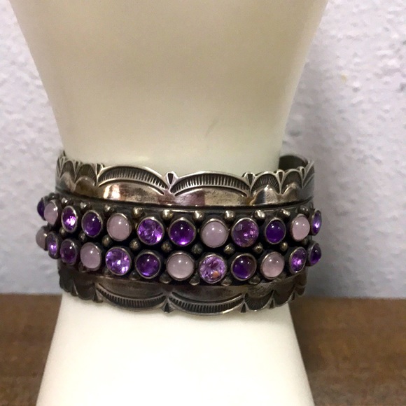 Vintage Jewelry - vintage sterling designer El Tom purple stone native american cuff bracelet